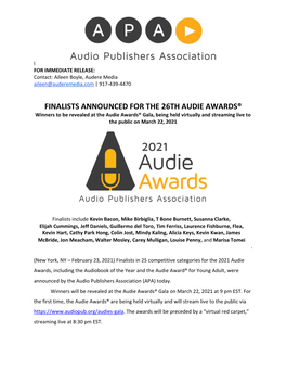 2021 Audie Award® Finalists Announced