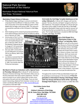 February 2020 Newsletter Manhattan Project NHP Oak Ridge