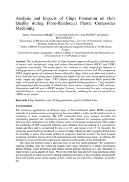 Analysis and Impacts of Chips Formation on Hole Quality During Fibre-Reinforced Plastic Composites Machining