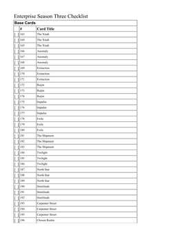 Enterprise Season Three Checklist