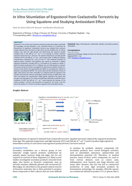 In Vitro Stiumlation of Ergosterol from Coelastrella Terrestris by Using Squalene and Studying Antioxidant Effect