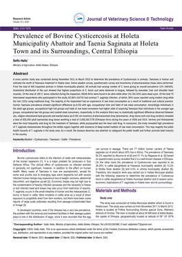 Prevalence of Bovine Cysticercosis at Holeta Municipality Abattoir and Taenia Saginata at Holeta Town and Its Surroundings, Central Ethiopia
