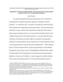 Originalism's Curiously Triumphant Death: the Interpenetration of Aspirationalism and Historicism in U.S. Constitutional Devel
