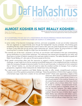 Daf Hakashrusedition a PUBLICATION of OU KOSHER ISSUE 15 | YOMIM NORAIM 5778