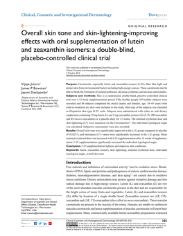 Overall Skin Tone and Skin-Lightening-Improving Effects with Oral Supplementation of Lutein and Zeaxanthin Isomers: a Double-Blind, Placebo‑Controlled Clinical Trial