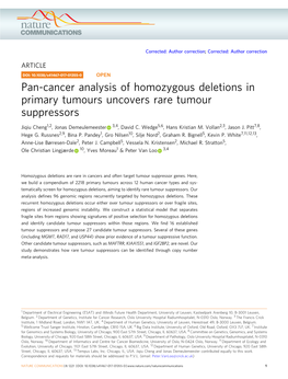 Pan-Cancer Analysis of Homozygous Deletions in Primary Tumours Uncovers Rare Tumour Suppressors