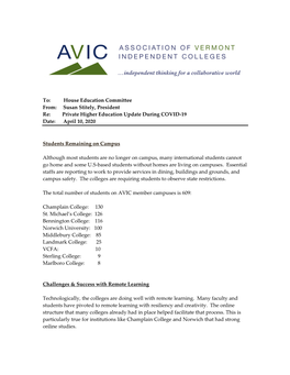 Private Higher Education Update During COVID-19 Date: April 10, 2020