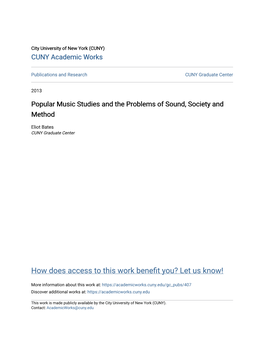 Popular Music Studies and the Problems of Sound, Society and Method