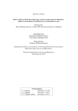 How to Create Efficient, Reliable and Clean Electricity Markets: a Regulatory Design for Mongolia and Northeast Asia