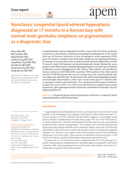 Nonclassic Congenital Lipoid Adrenal Hyperplasia Diagnosed at 17 Months in a Korean Boy with Normal Male Genitalia: Emphasis on Pigmentation As a Diagnostic Clue