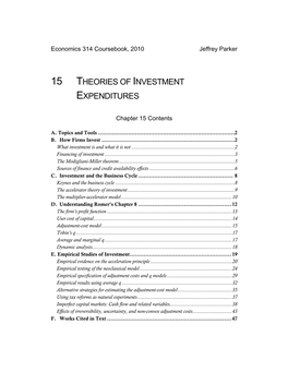 15 Theories of Investment Expenditures