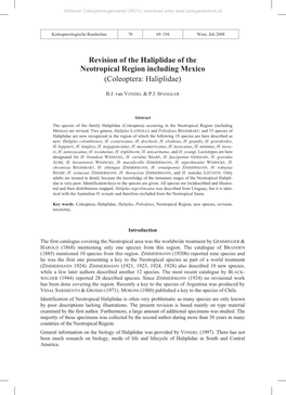 Revision of the Haliplidae of the Neotropical Region Including Mexico (HALIPLIDAE) 71