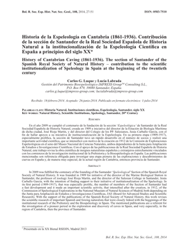 Historia De La Espeleología En Cantabria (1861-1936)