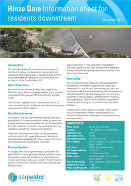 Hinze Dam Information Sheet for Residents Downstream December 2017