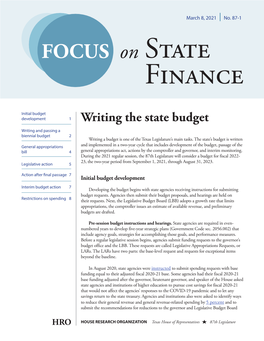 Writing the State Budget: 87Th Legislature