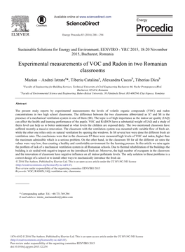 Experimental Measurements of VOC and Radon in Two Romanian Classrooms