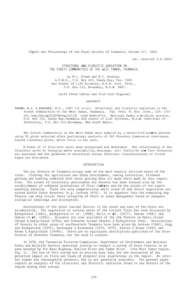 Structural and Floristic Variation in the Forest Communities of the West Tamar, Tasmania