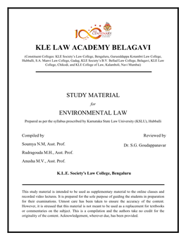 ENVIRONMENTAL LAW Prepared As Per the Syllabus Prescribed by Karnataka State Law University (KSLU), Hubballi