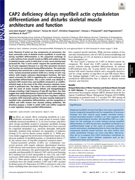 CAP2 Deficiency Delays Myofibril Actin Cytoskeleton Differentiation and Disturbs Skeletal Muscle Architecture and Function