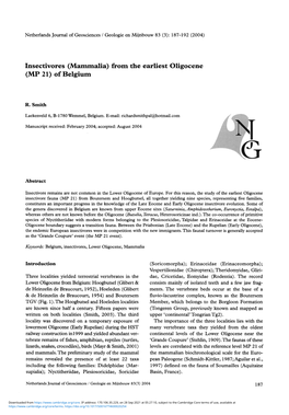 Insectivores (Mammalia) from the Earliest Oligocene (MP 21) of Belgium