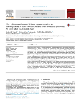 Effect of Lactobacillus Casei Shirota Supplementation on Trimethylamine-N-Oxide Levels in Patients with Metabolic Syndrome: an Open-Label, Randomized Study