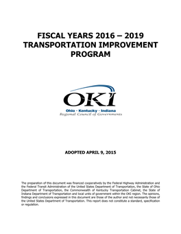 Fiscal Years 2016 – 2019 Transportation Improvement Program