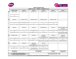 Qatar Total Open 2016 ORDER of PLAY - TUESDAY, 23 FEBRUARY 2016