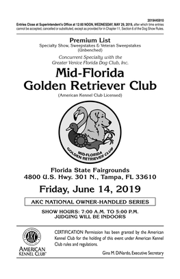 Premium List Specialty Show, Sweepstakes & Veteran Sweepstakes (Unbenched) Concurrent Specialty with the Greater Venice Florida Dog Club, Inc