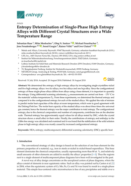 Entropy Determination of Single-Phase High Entropy Alloys with Different Crystal Structures Over a Wide Temperature Range