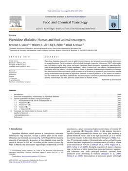 Piperidine Alkaloids: Human and Food Animal Teratogens ⇑ Benedict T