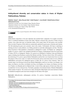 Ichthyofaunal Diversity and Conservation Status in Rivers of Khyber Pakhtunkhwa, Pakistan