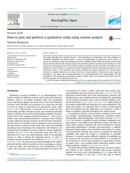 How to Plan and Perform a Qualitative Study Using Content Analysis