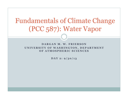 Fundamentals of Climate Change (PCC 587): Water Vapor