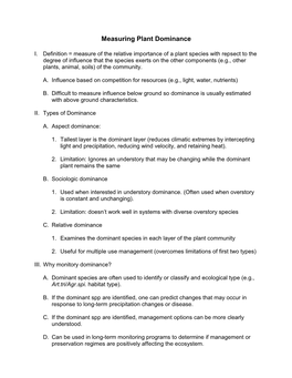 Measuring Plant Dominance