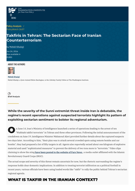 Takfiris in Tehran: the Sectarian Face of Iranian Counterterrorism by Mehdi Khalaji