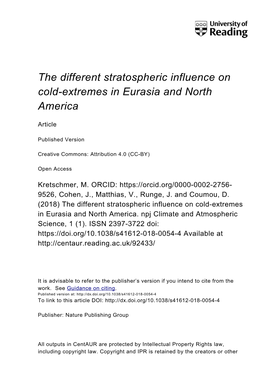 The Different Stratospheric Influence on Cold-Extremes in Eurasia and North America