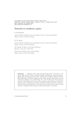 Tutorial on Nonlinear Optics