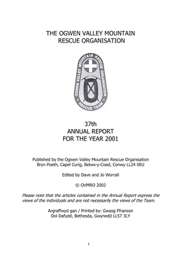 THE OGWEN VALLEY MOUNTAIN RESCUE ORGANISATION 37Th