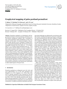 Geophysical Mapping of Palsa Peatland Permafrost