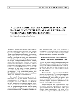 Women Chemists in the National Inventors' Hall Of