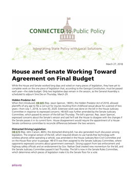 House and Senate Working Toward Agreement on Final Budget