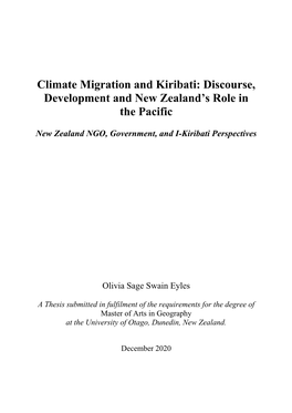 Climate Migration and Kiribati: Discourse, Development and New Zealand’S Role in the Pacific