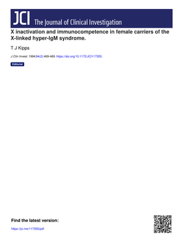 X Inactivation and Immunocompetence in Female Carriers of the X-Linked Hyper-Igm Syndrome