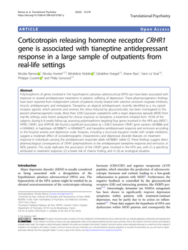 Corticotropin Releasing Hormone Receptor CRHR1 Gene Is