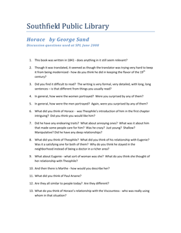 Horace by George Sand Discussion Questions Used at SPL June 2008