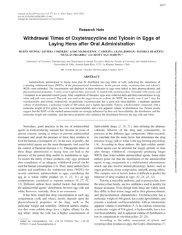 Withdrawal Times of Oxytetracycline and Tylosin in Eggs of Laying Hens After Oral Administration