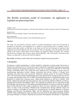 The Flexible Accelerator Model of Investment: an Application to Ugandan Tea-Processing Firms