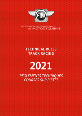 Technical Rules Track Racing Règlements Techniques Courses Sur Pistes