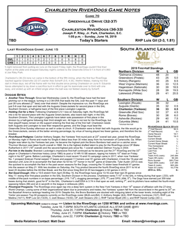 Charleston Riverdogs Game Notes