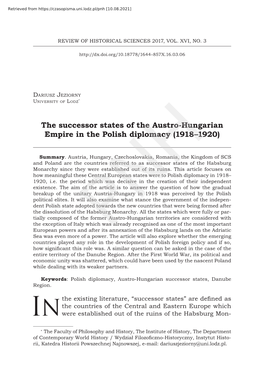 The Successor States of the Austro-Hungarian Empire in the Polish Diplomacy (1918–1920)